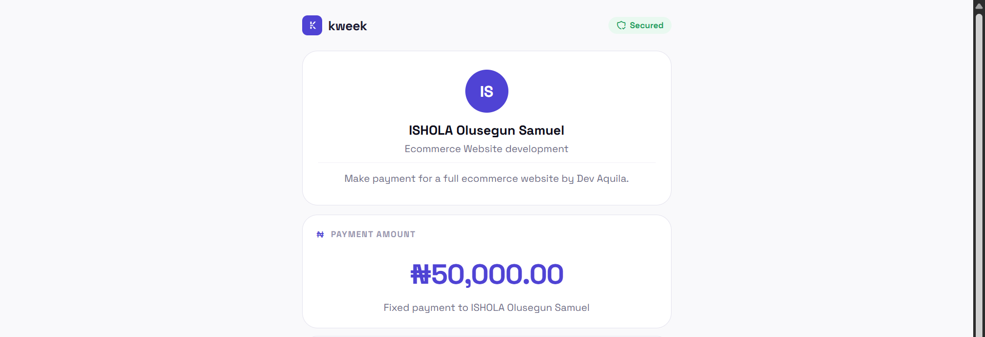 Kweek payment link checkout page